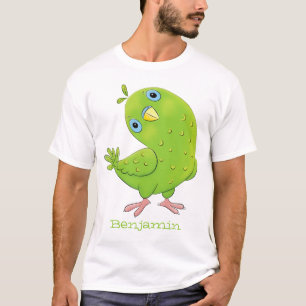 Cute green curious paraket cartoon t-shirt