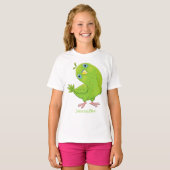 Cute green curious paraket cartoon t-shirt (Voorkant volledig)
