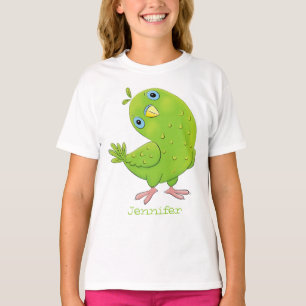 Cute green curious paraket cartoon t-shirt