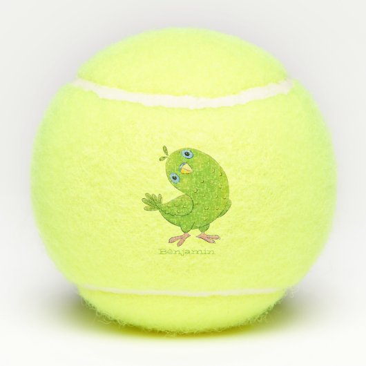 Cute green curious paraket cartoon tennisballen (Achterkant)
