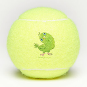 Cute green curious paraket cartoon tennisballen