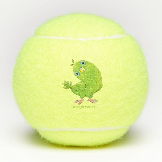 Cute green curious paraket cartoon tennisballen (Voorkant)