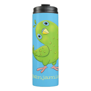 Cute green curious paraket cartoon thermosbeker