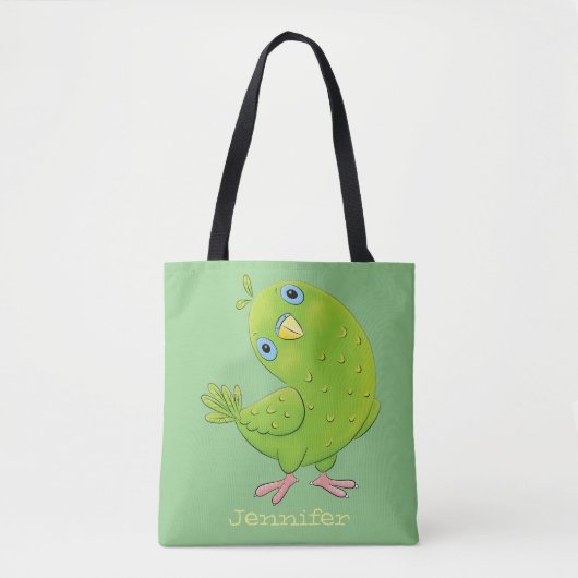 Cute green curious paraket cartoon tote bag (Voorkant)