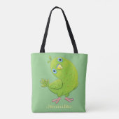 Cute green curious paraket cartoon tote bag (Achterkant)