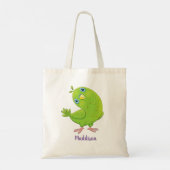 Cute green curious paraket cartoon tote bag (Achterkant)