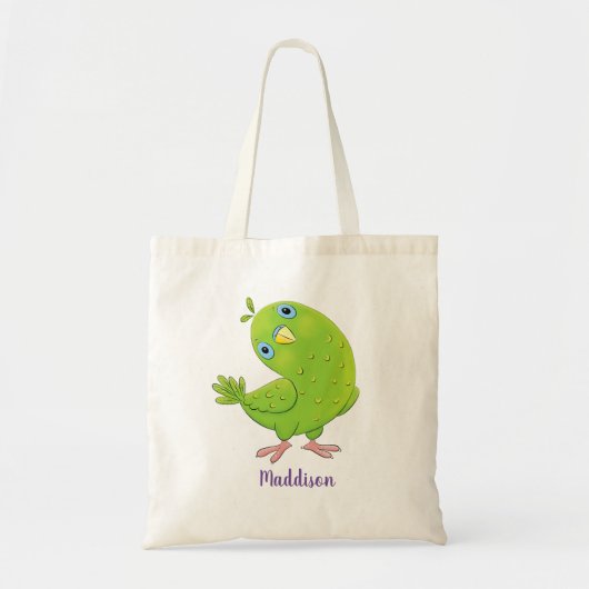 Cute green curious paraket cartoon tote bag (Voorkant)