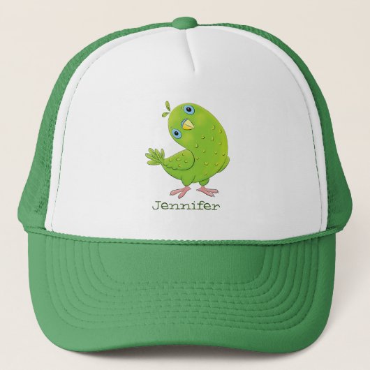 Cute green curious paraket cartoon trucker pet (Voorkant)