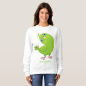 Cute green curious paraket cartoon trui (Voorkant volledig)