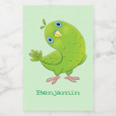 Cute green curious paraket cartoon voedselcontainer etiket (Enkel label)