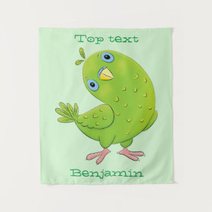 Cute green curious paraket cartoon wandkleed