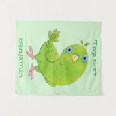 Cute green curious paraket cartoon wandkleed (Voorkant (horizontaal))