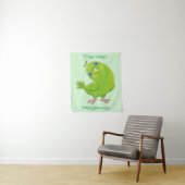 Cute green curious paraket cartoon wandkleed (In situ)