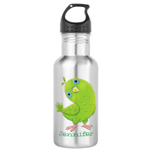 Cute green curious paraket cartoon waterfles 