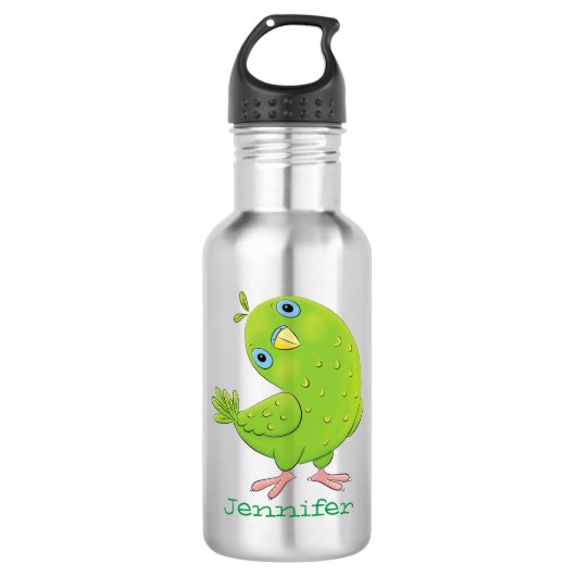 Cute green curious paraket cartoon waterfles (Voorkant)