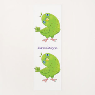 Cute green curious paraket cartoon yogamat