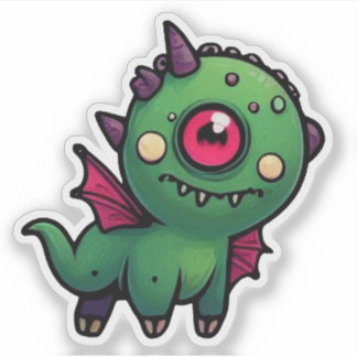 Cute Green Cyclops Monster - Kawaii Dragon Beast Sticker
