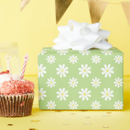 Cute Green Daisies Floral Pattern Cadeaupapier