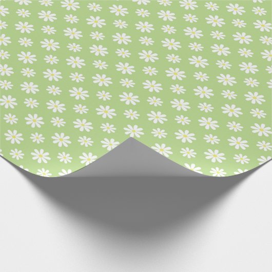 Cute Green Daisies Floral Pattern Cadeaupapier (Hoek)