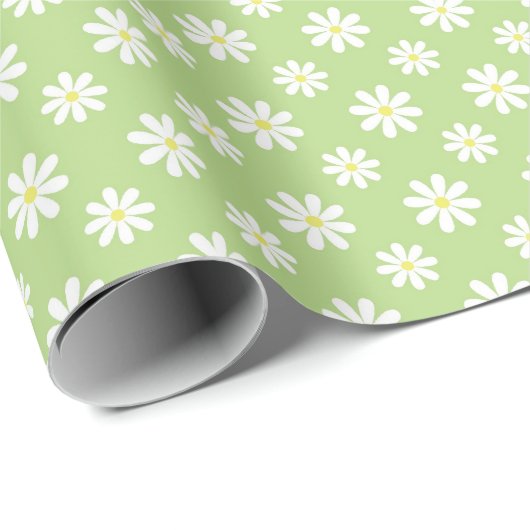 Cute Green Daisies Floral Pattern Cadeaupapier (Rol Hoek)