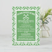 Cute Green Damask Home Sweet Home Houwarming Kaart (Staand voorkant)