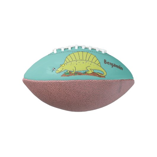 Cute green dimetrodon cartoon illustration american football (Gedraaid 90)