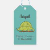 Cute green dimetrodon cartoon illustration cadeaulabel (Achterkant)