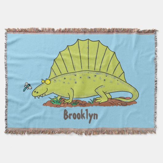 Cute green dimetrodon cartoon illustration deken (Voorkant)