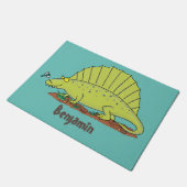 Cute green dimetrodon cartoon illustration deurmat (Schuin)
