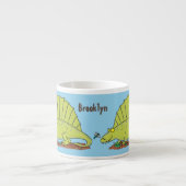 Cute green dimetrodon cartoon illustration espresso kop (Voorkant)