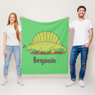Cute green dimetrodon cartoon illustration fleece deken
