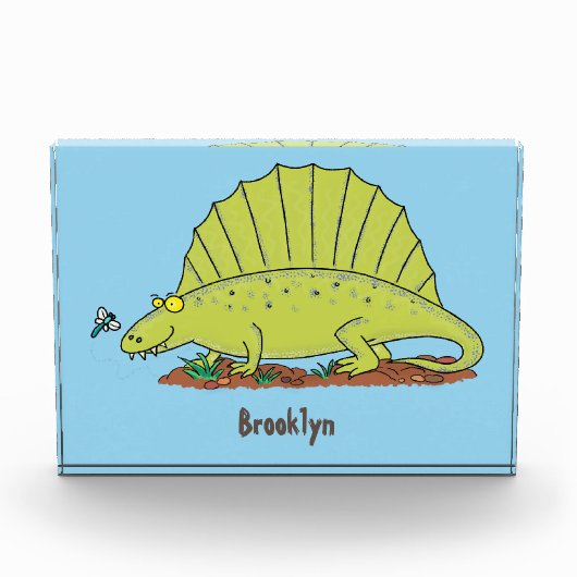 Cute green dimetrodon cartoon illustration fotoblokken (Voorkant)