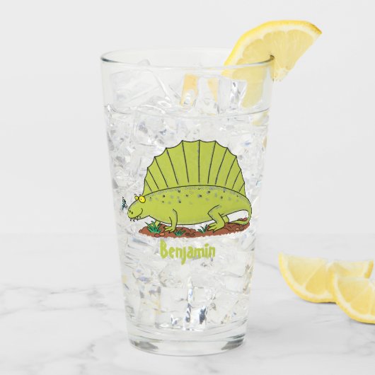 Cute green dimetrodon cartoon illustration glas (Achterkant ijs)