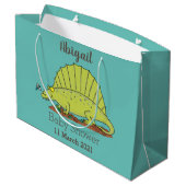 Cute green dimetrodon cartoon illustration groot cadeauzakje (Achterkant Gekanteld)