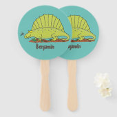 Cute green dimetrodon cartoon illustration handwaaier (Voorkant en achterkant)