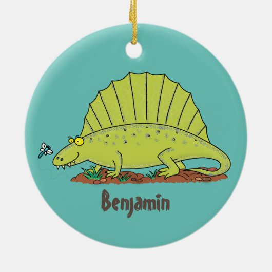 Cute green dimetrodon cartoon illustration keramisch ornament (Achterkant)