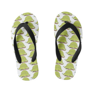 Cute green dimetrodon cartoon illustration kinder teenslippers