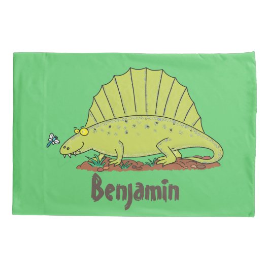 Cute green dimetrodon cartoon illustration kussensloop (Achterkant)