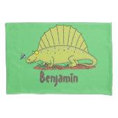 Cute green dimetrodon cartoon illustration kussensloop (Voorkant)