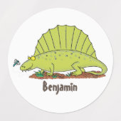 Cute green dimetrodon cartoon illustration labels (Design 1)