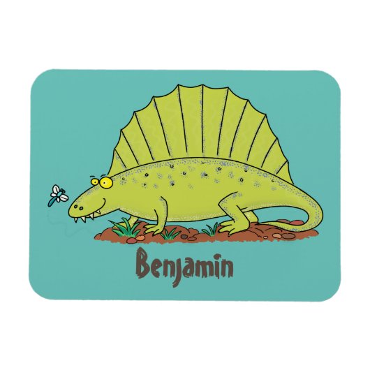 Cute green dimetrodon cartoon illustration magneet (Horizontaal)