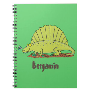 Cute green dimetrodon cartoon illustration notitieboek