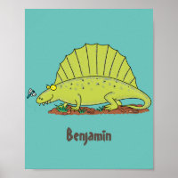 Cute green dimetrodon cartoon illustration
