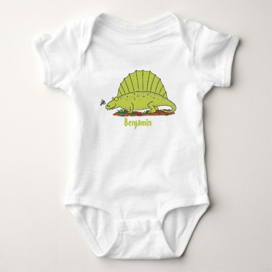 Cute green dimetrodon cartoon illustration romper (Voorkant)