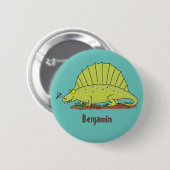 Cute green dimetrodon cartoon illustration ronde button 5,7 cm (Voorkant /achterkant)
