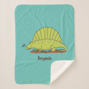 Cute green dimetrodon cartoon illustration sherpa deken