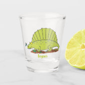Cute green dimetrodon cartoon illustration shot glas (Voorkant)