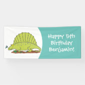 Cute green dimetrodon cartoon illustration spandoek (Horizontaal)