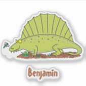 Cute green dimetrodon cartoon illustration sticker (Voorkant)