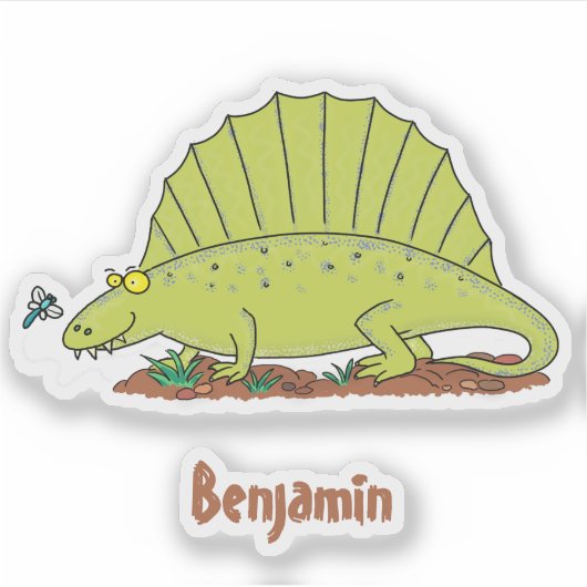 Cute green dimetrodon cartoon illustration sticker (Voorkant)